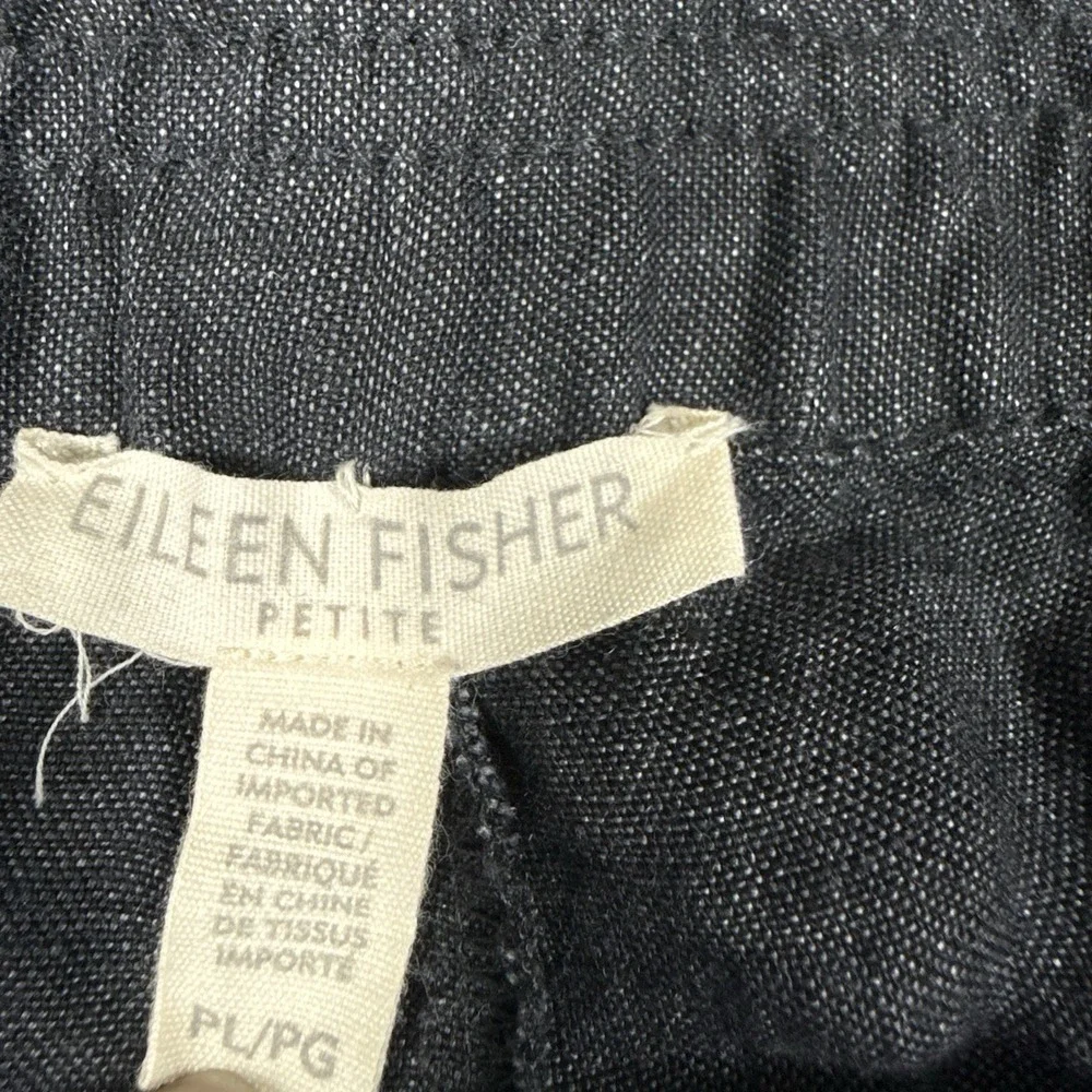 Eileen Fisher Pants Women Large Petite LP Gray Linen Crop Pull On Straight Leg